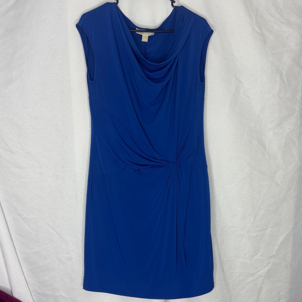 Michael Kors Royal Blue Draped Sheath Dress Size L